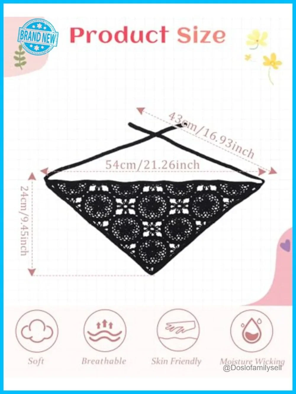 Floral Crochet Hair Bandanas Headscarf 2 Pack Pure Cotton Head Kerchief